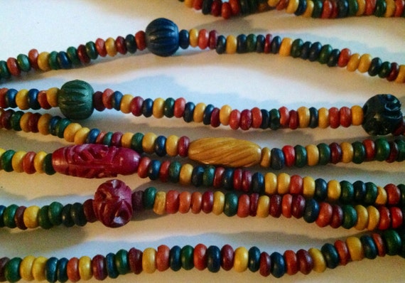 Vintage Multi Strand Multi Colored Carved Bead Ne… - image 5