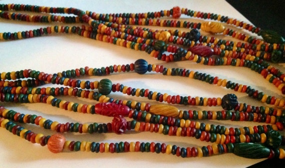 Vintage Multi Strand Multi Colored Carved Bead Ne… - image 3