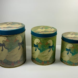 Vintage DUCK/GOOSE CANISTERS, Nesting Canisters, Storage, Containers. Blue/White, Decor, Kitchen, Collectables