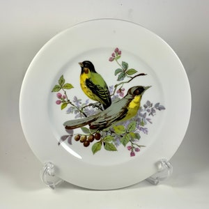 Vintage BAVARIAN BIRD PLATE, Pair of Birds w/ Florals, Signed Bavaria, Germany