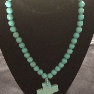 Genuine Turquoise Bead Cross Necklace | Etsy