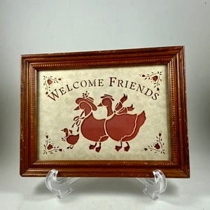 Vintage “WELCOME FRIENDS” W/ DUCKS, Folk Art, Cut Out Framed Decor, Wall Art