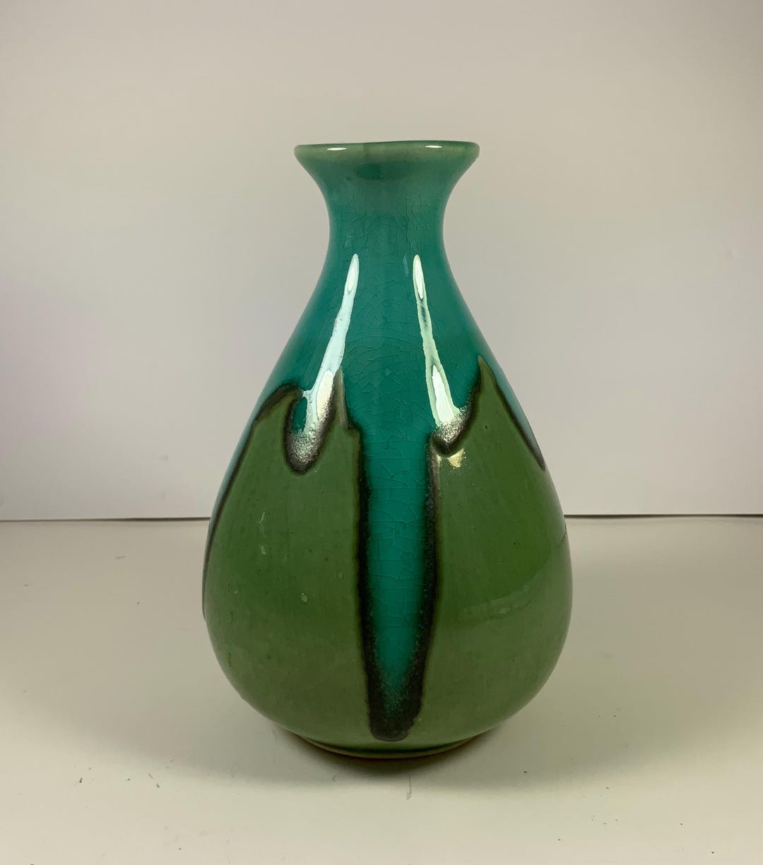 Vintage ART POTTERY VASE Drip Glaze Blue Green Potteryflower Vase Decor ...