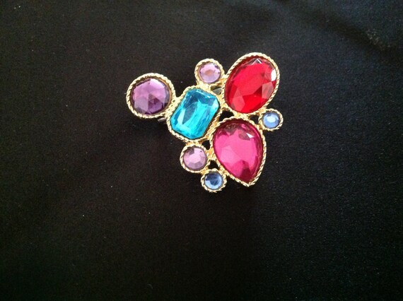 Vintage Multi Colored Stone Brooch Etsy