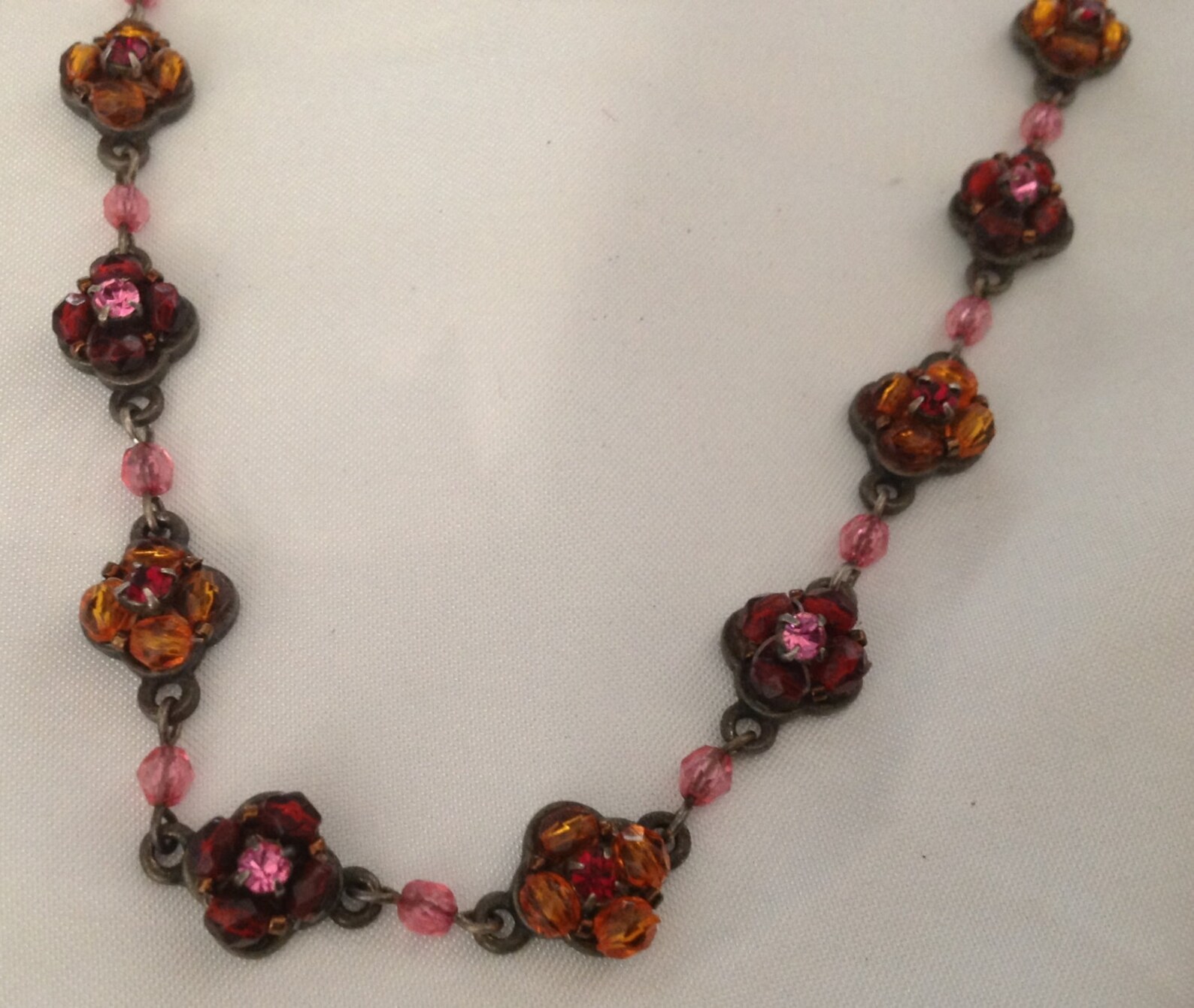 Vintage Rhinestone Flower Necklace Etsy