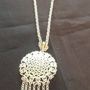 Vintage White Enamel Filigree Medallion with Chains