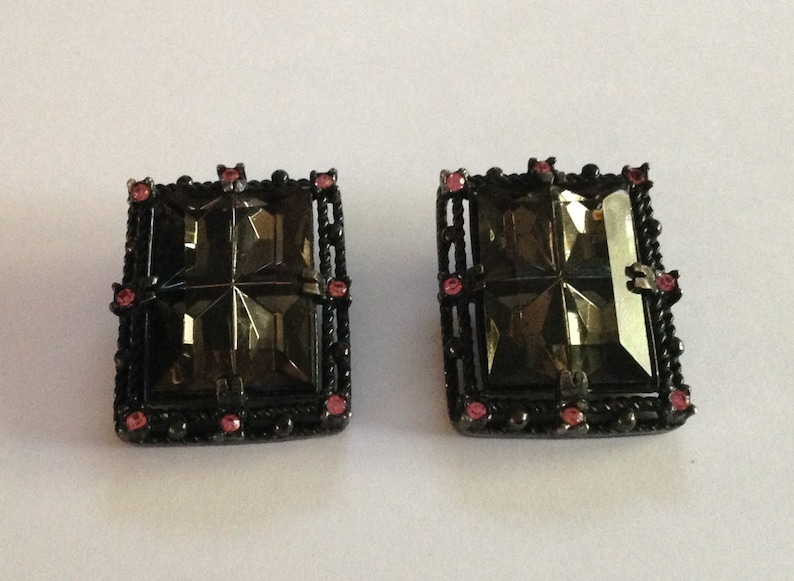 Vintage Sarah Coventry Midnight Magic Art Deco Rhinestone Clip Earrings. Book Piece image 2