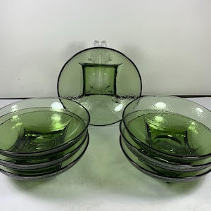 Vintage HAZEL ATLAS BOWLS Avocado Green Pebblestone Glass Bowls Salad Bowls for Dining (Set of 7)