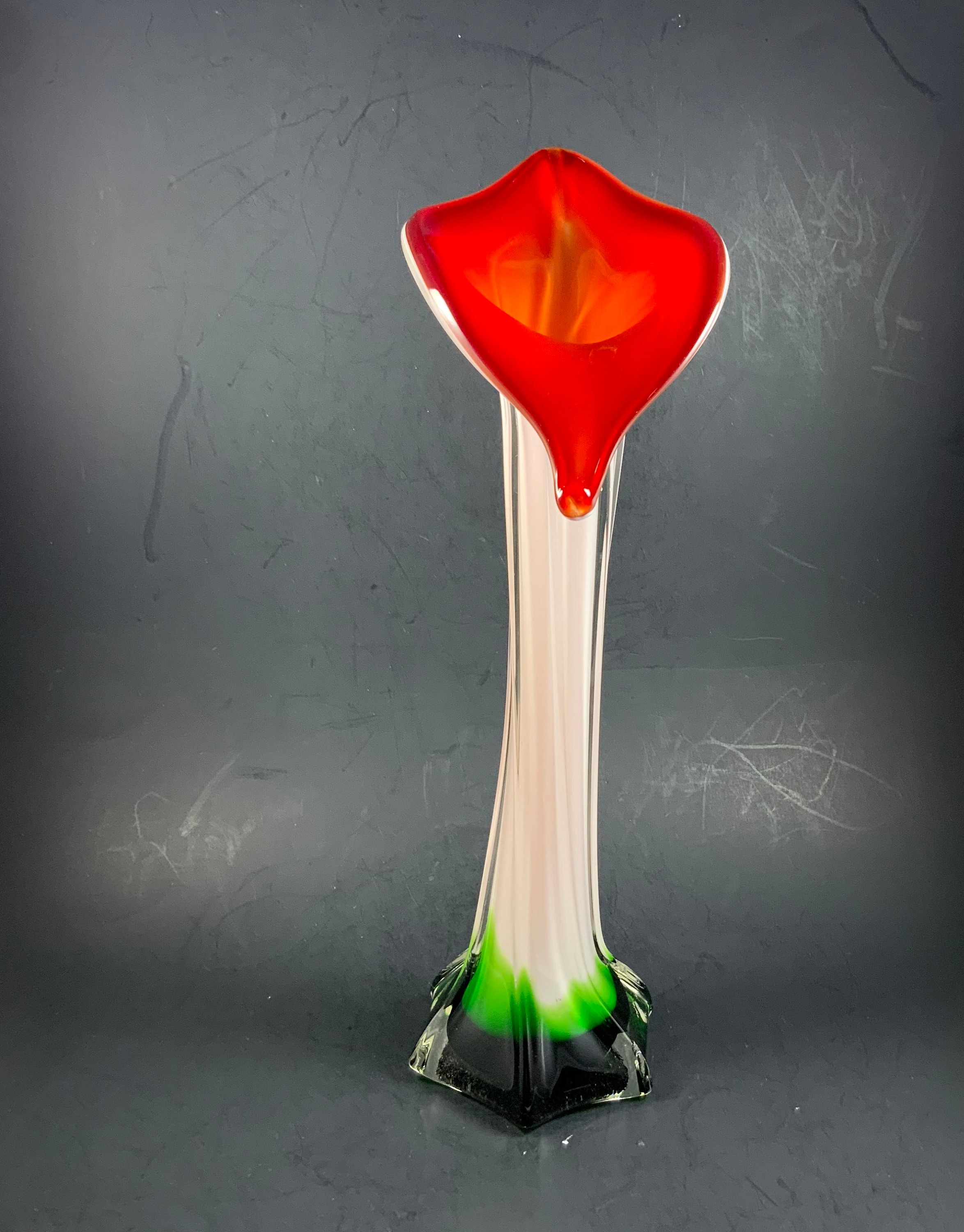 JACK IN THE PULPIT VASE　ヴィンテージ　フロストガラス花瓶 Vintage JACK in the PULPIT VASE, Red, Green & White, Twisted