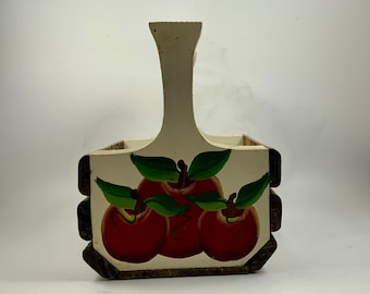 Vintage FOLK ART BASKET, Handcrafted, Handpainted, Apple Basket, Farm House Decor