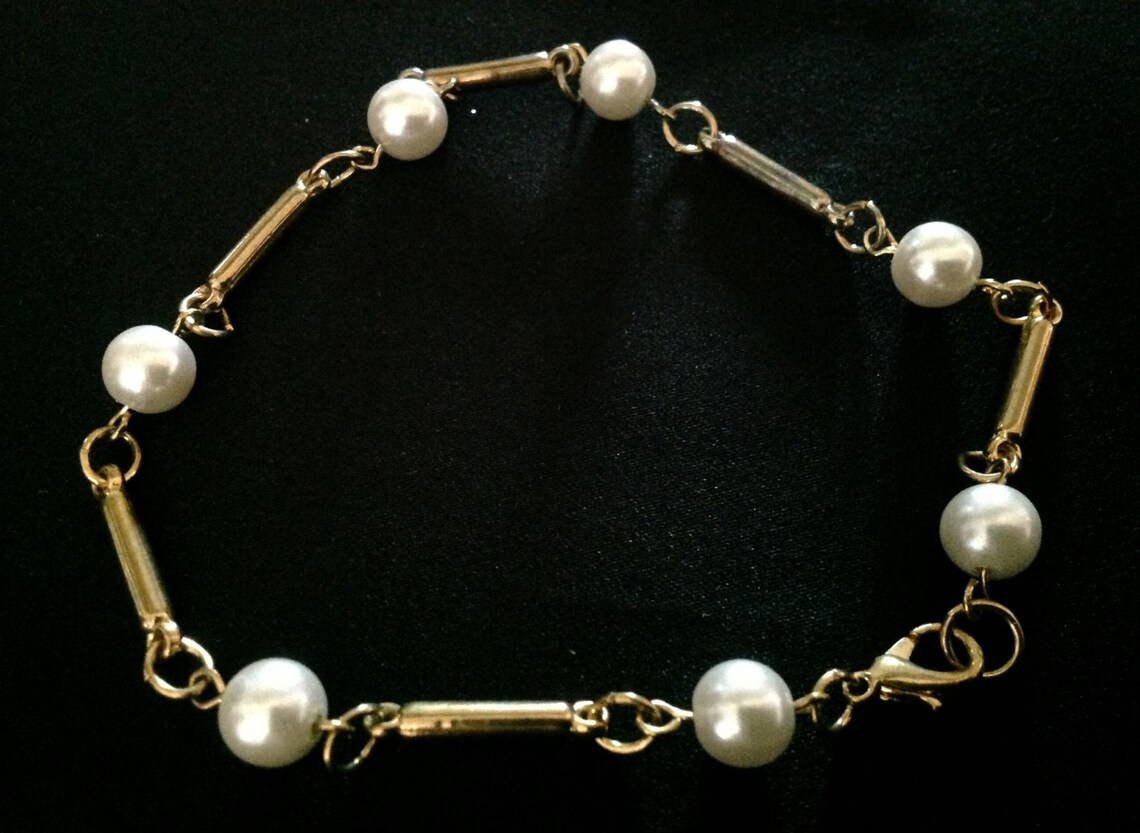 Vintage Pearl Link Bracelet. large - Etsy