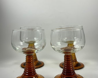 Vintage LUMINARC FRANCE GLASSES, Amber Stem, Wine Glasses, Barware