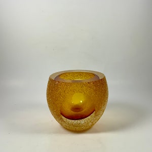 Vintage FIFTH AVENUE CANDLEHOLDER, Votive, Tealight, Amber Frosted Geode, Decor