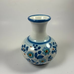 Vintage BLUE FLORAL VASE, Pottery, Decor, Signed