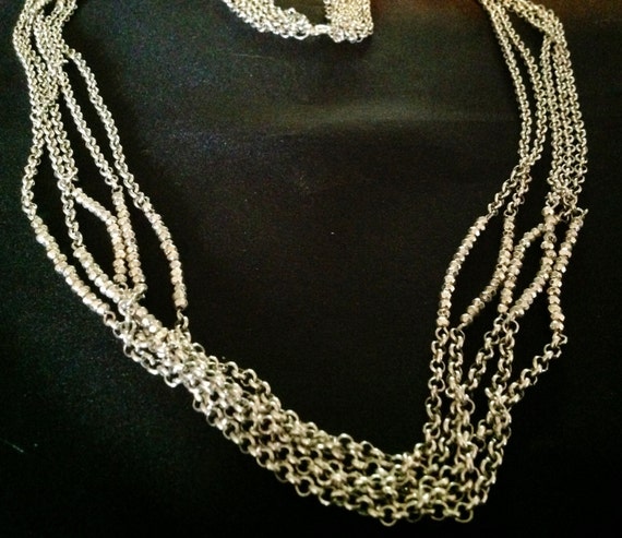 Vintage Multi Strand Silver Crystal & Chain Neckl… - image 2