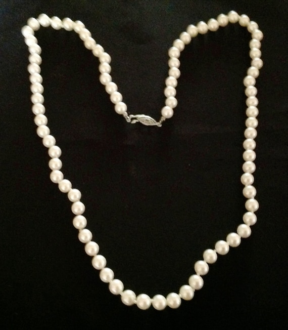 Vintage Long White Pearl Necklace. ( Knotted) - image 1