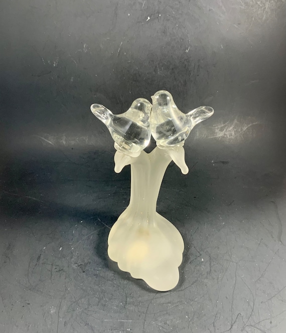 Vintage SILVESTRI LOVE BIRDS, Clear and Frosted/satin Glass, Blown
