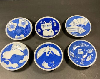 Vintage JAPANESE LUCKY PLATES, Mini Dishes, Representative of Japanese Culture, Serving, Collectables , (Set of 6)