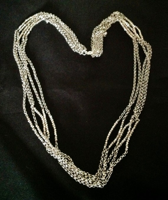 Vintage Multi Strand Silver Crystal & Chain Neckl… - image 1