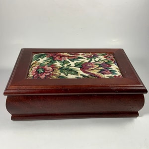 Vintage WOODEN TAPESTRY BOX, Jewelry, Trinket, Vanity, Decor