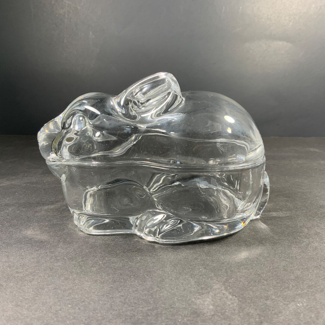 Spring Rabbit Dish Vintage RABBIT COVERED DISH, Clear Glass, Easter, Spring Decor, Trinket ...