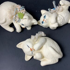 Vintage ENESCO WHITE KITTENS,  Playful Kitten  Figurines, Sculpture, Statue, (Set of 3)