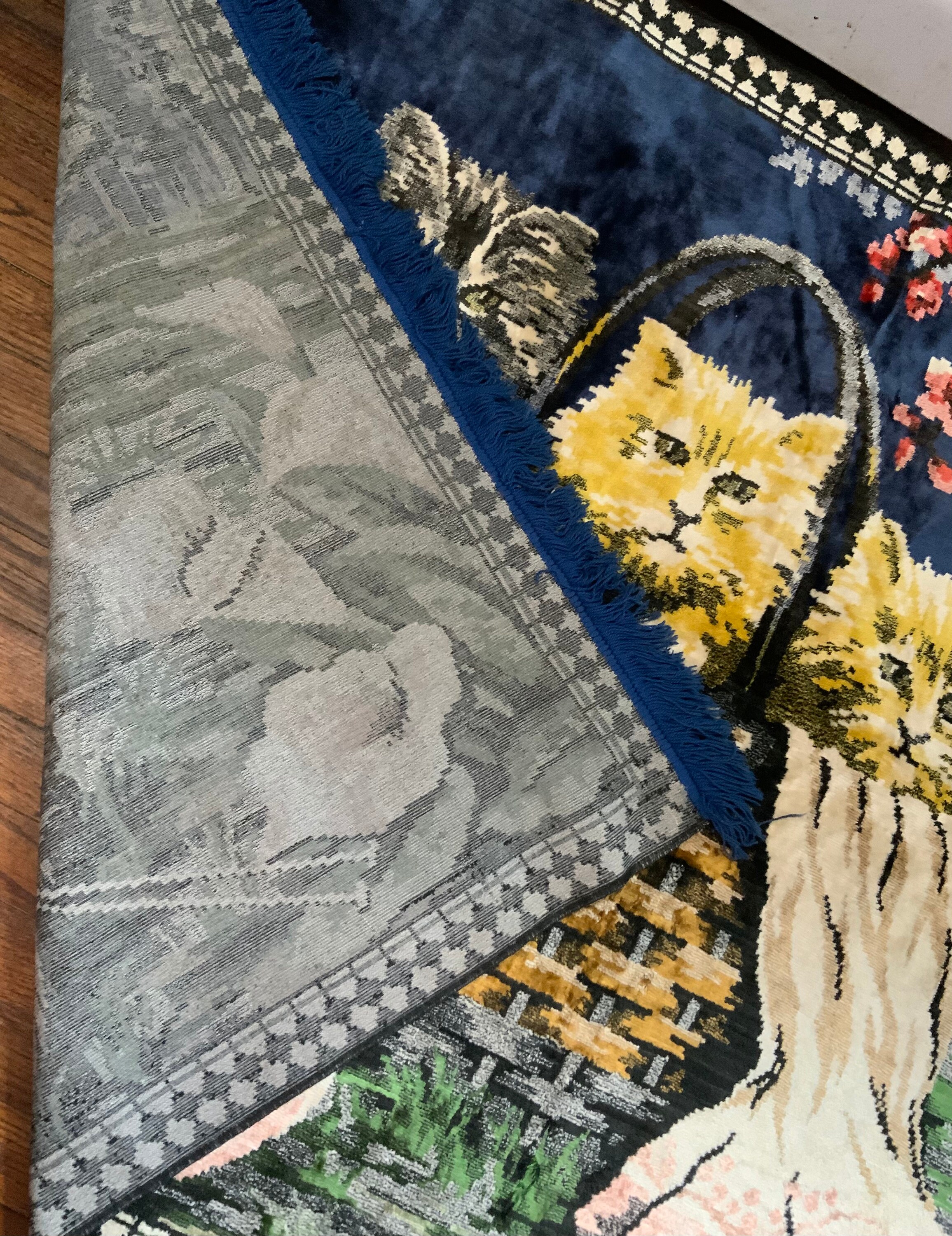 ヨーロッパ式刺繍絵タペストリー: Three Kittens Vintage THREE KITTENS in BASKET, Tapestry/wall Hanging, Rug