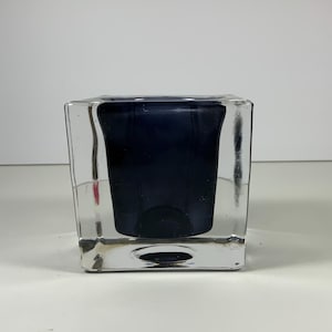 Vintage ART GLASS CANDLEHOLDER, Clear/Dark Blue, Blown Glass, Votive, Tealight, Candlelight, Decor, Collectibles
