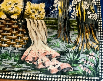 ヨーロッパ式刺繍絵タペストリー: Three Kittens Vintage THREE KITTENS in BASKET, Tapestry/wall Hanging, Rug