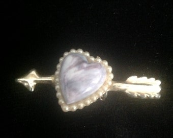 Vintage Agate Heart w/Seed Pearls /Purple Arrow Brooch