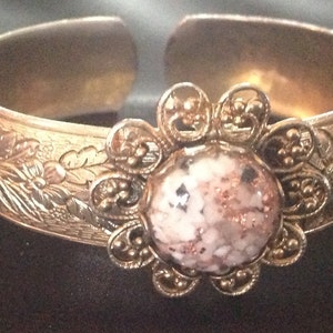 Vintage Western Flower Cuff Bracelet with Confetti Glass Cabochon