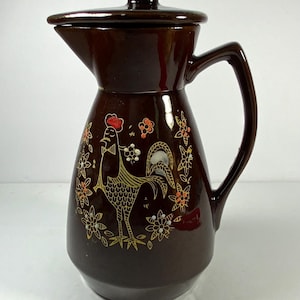 Vintage JAPANESE MORIAGE TEAPOT Redware Pottery Rooster Motif Serving Kitchenware Decor Farmhouse Country Style