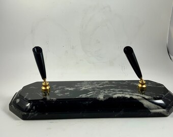 Vintage MARBLE PEN SET, Double Pen Desk Set, Accessories, Office Accents, Decor