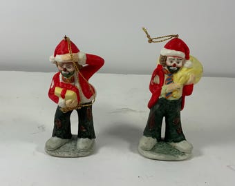 Vintage CLOWN ORNAMENT By Emmett KELLY, Jr., Figurine, Clown/Santa Holding a Bag, Holding A Present, Collectibles