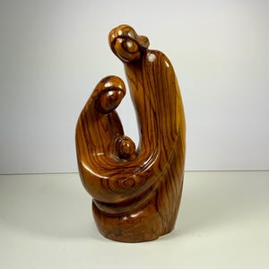 Vintage HOLY FAMILY NATIVITY, Carved Olive Wood, Sculpture, Statue, Figurine, Christmas, Christian, Religious, Decor, Holy Land