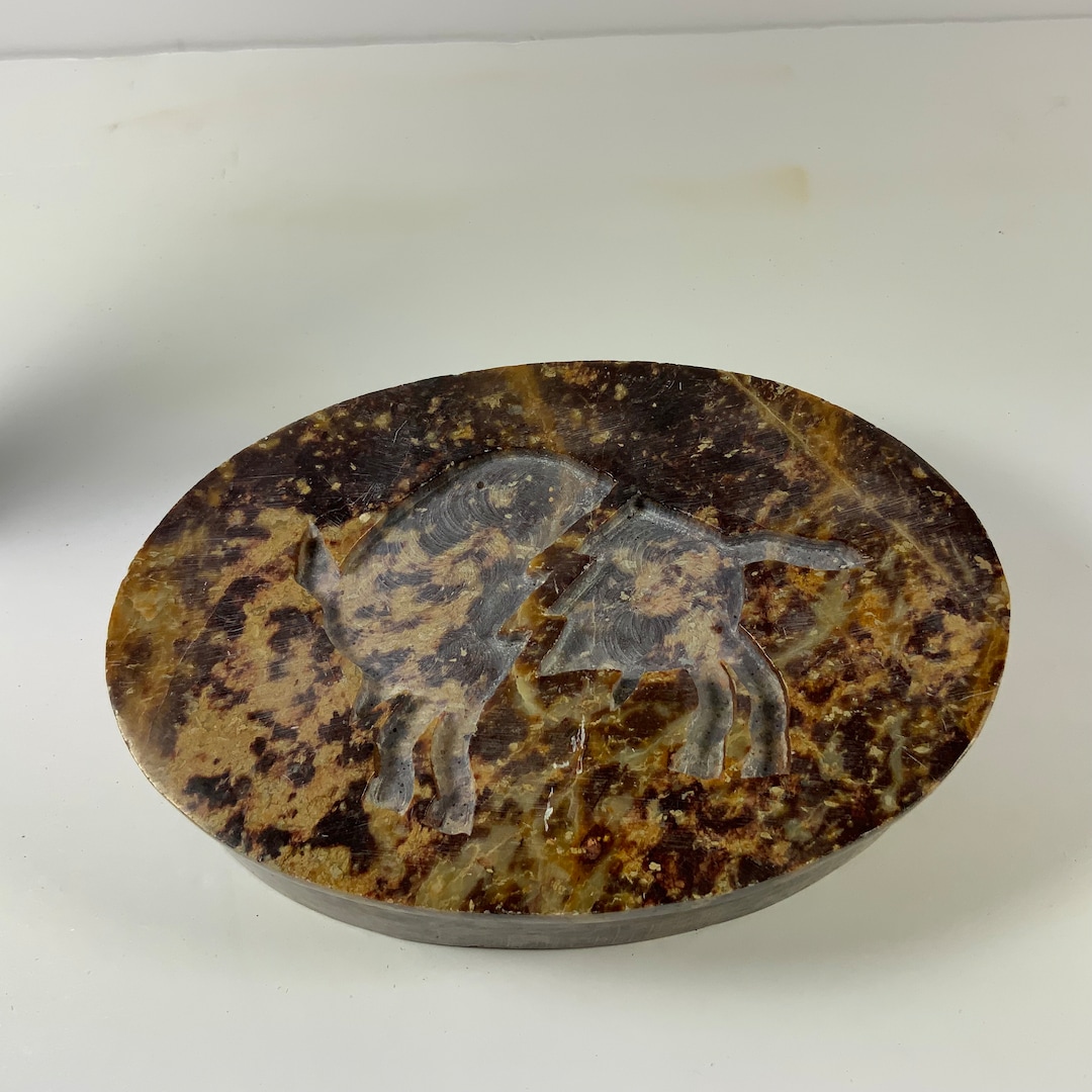 Vintage HANDCARVED BUFFALO BOX, Stone Trinket, Storage, Jewelry, Decor ...