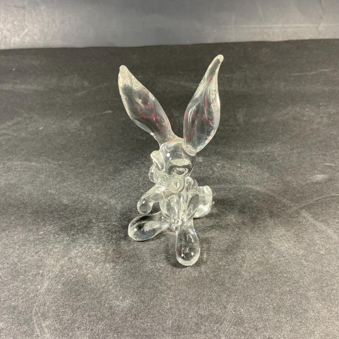 Cut Glass Rabbit Vintage ART GLASS RABBIT, Blown Glass, Figurine, Sculpture, Long Ear ...