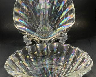 Vintage VENUS CLAM SHELLS, Hasegawa Glass, Iridescent, Dishes, Serving, Dining, Japan