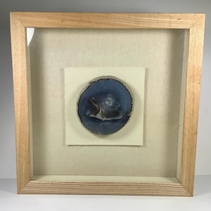 Vintage GEODE SHADOW BOX Framed Blue Agate Slab Natural Stone Rock Art Wall Hanging Rock Lovers Decor Collectibles Wall Art