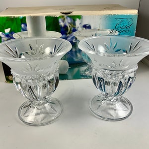 Vintage Cristal d Arques France LEAD CRYSTAL CANDLEHOLDERS, Frosted & Etched Design, 24% Lead Crystal