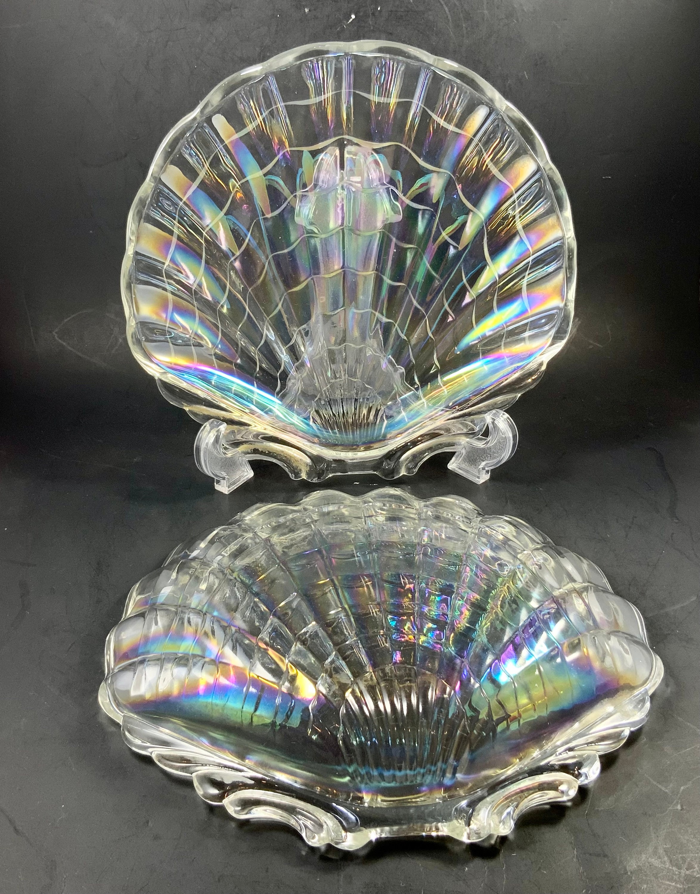 Vintage VENUS CLAM SHELLS, Hasegawa Glass, Iridescent, Dishes