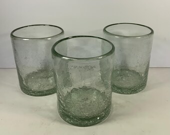 Vintage BLENKO GREEN TUMBLERS Glasses Crackle Glass Barware Bar Collectables (Set of 3)