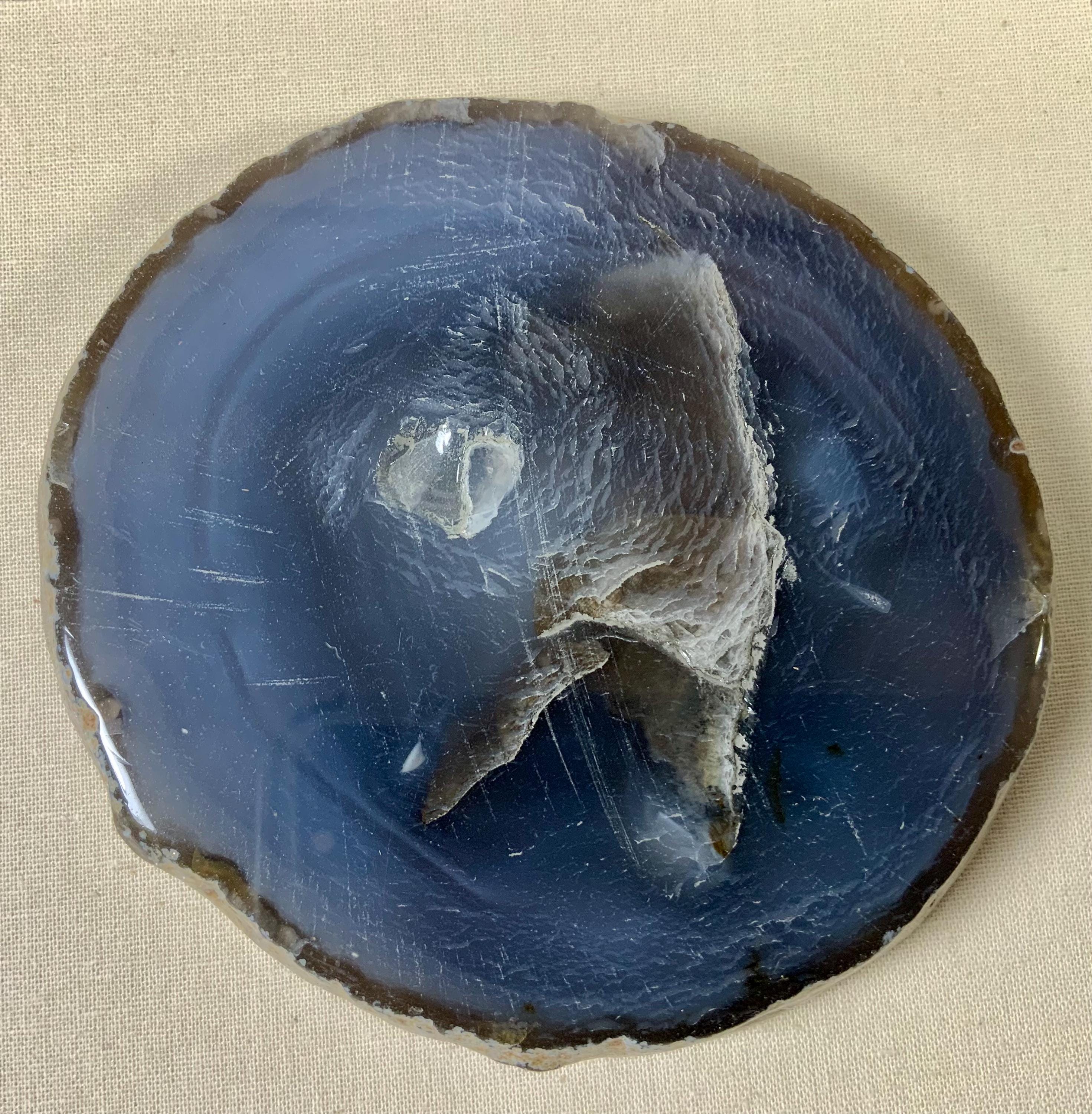 Vintage GEODE SHADOW BOX Framed Blue Agate Slab Natural Stone Rock Art ...