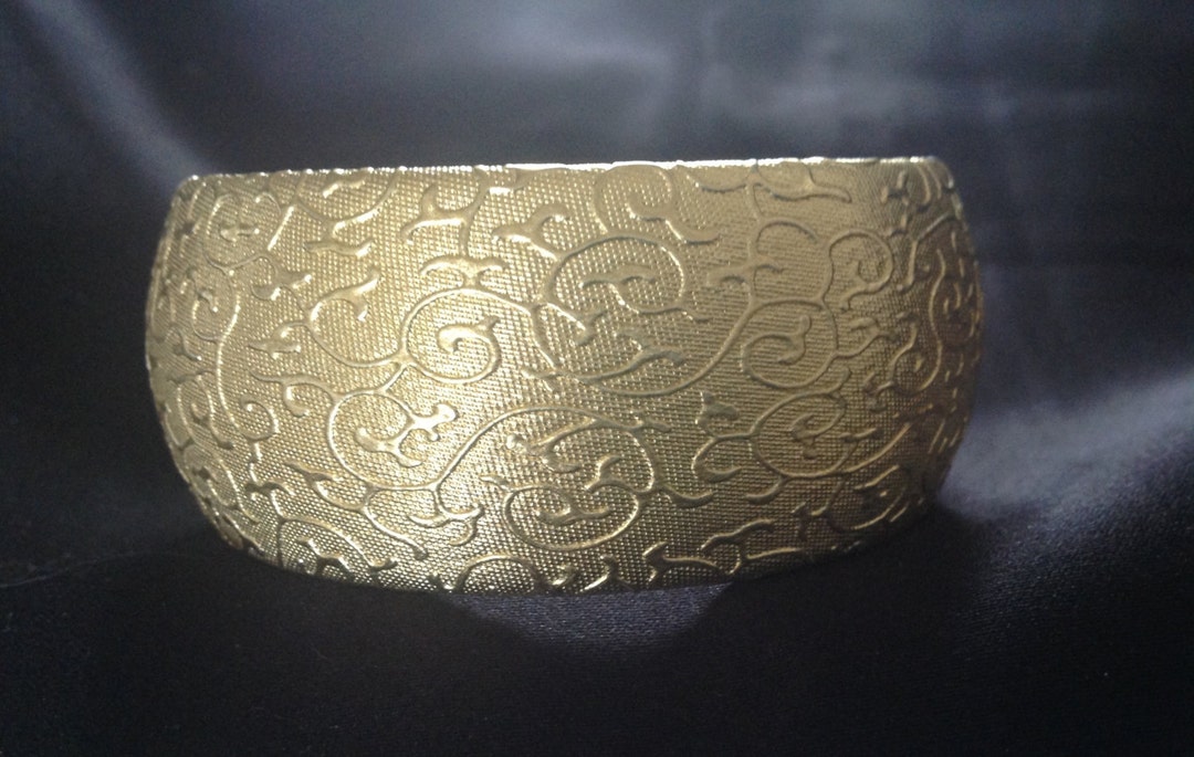 Vintage Gold Embossed Fabric Bangle Bracelet Etsy