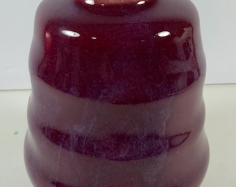 Vintage STUDIO ART POTTERY Burgundy Beehive Design Ribbed Glazed Bud Vase Home Decor Collectables Gift Signed