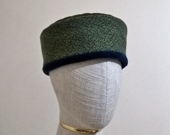 Green Brimmless Fleece Hat, Winter Pillbox Cap