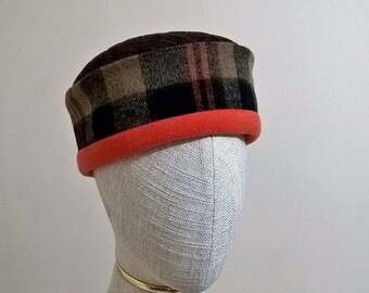 Corduroy and Fleece Hat, Winter Cap For Men, Checked Fez Casual Pillbox