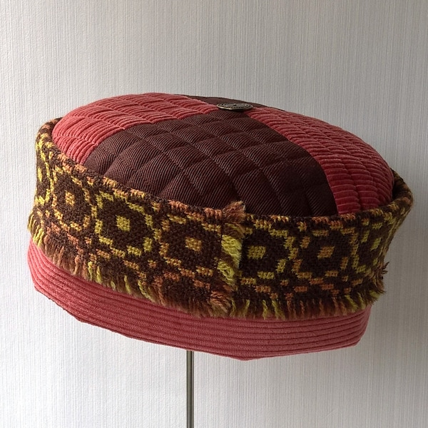 Smoking / Thinking cap with Welsh Tapestry, men’s ethnic pillbox hat