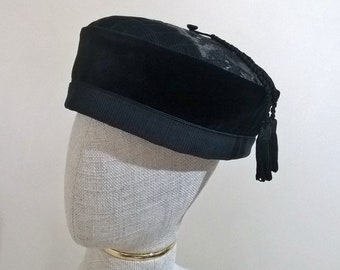 Gothic Velvet Smoking Cap with macrame tassel, nuno felting and beading - size XL 25" / 63.5cm