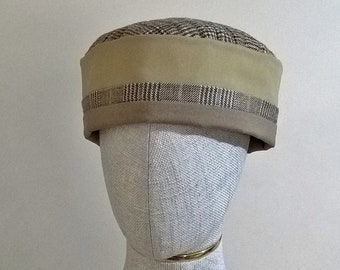 Smoking / Thinking cap handmade in fine wool tweed, all natural breathable pillbox hat